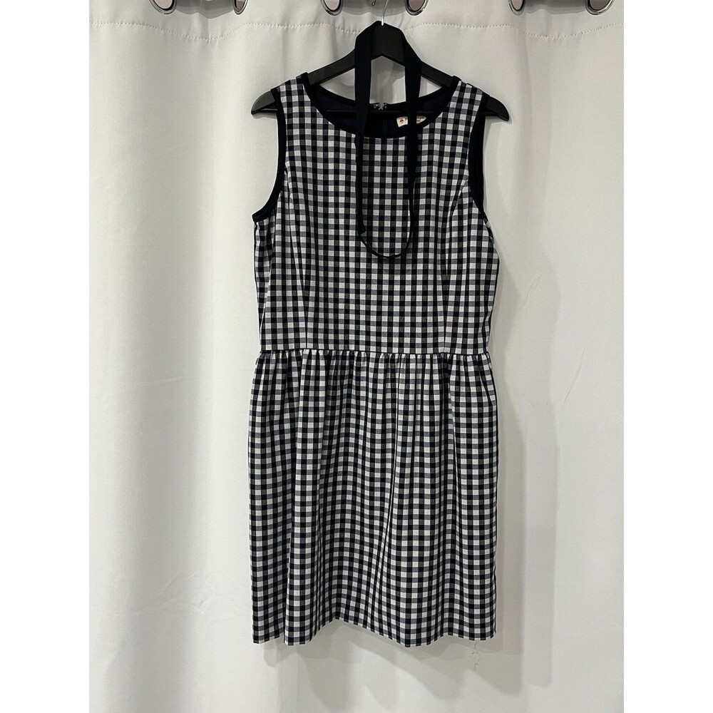 Brooks Brothers Red Fleece Dress 12 Navy Blue White Gingham Check Fit & Flare